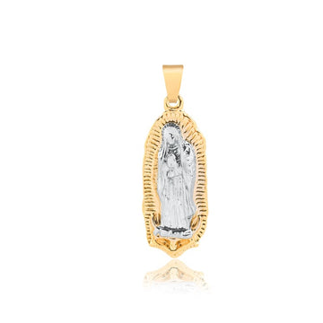18K Gold Layered Oro Laminado Two Tone Texturized Our Lady of Guadalupe Religious Medal Pendant 31.0022